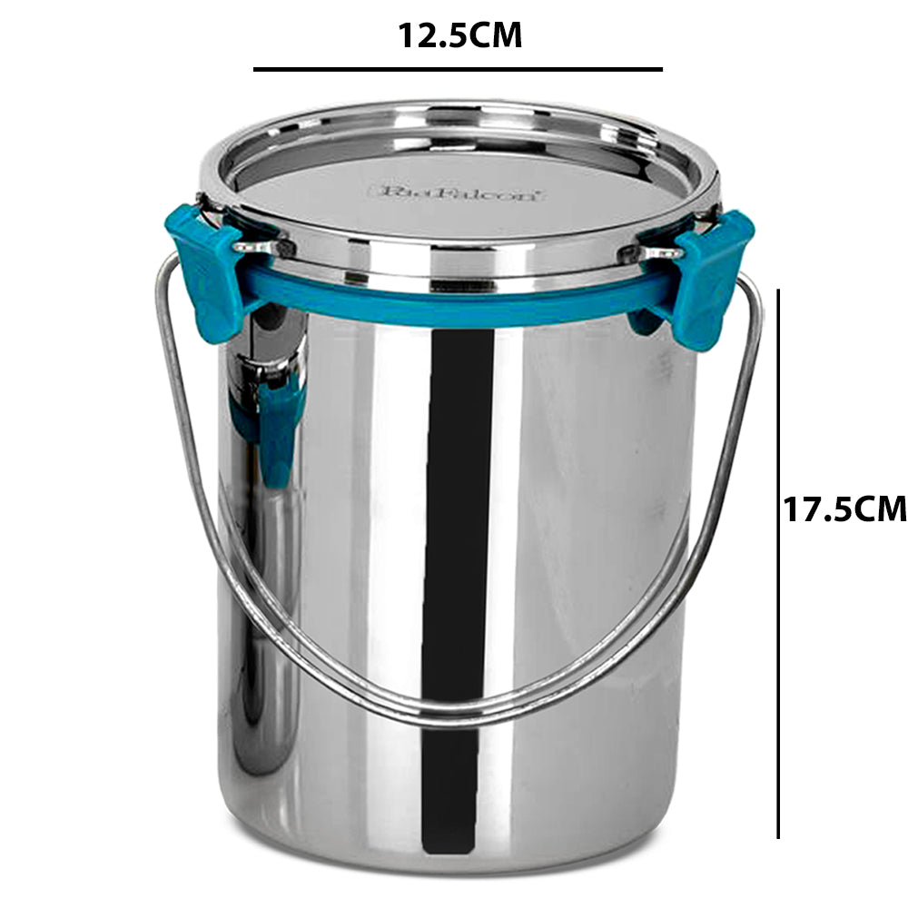 Stainless steel 1050ml barni with sleek design, mirror polish, holder, 100% leakproof and can be used to store beverages like milk or juices.