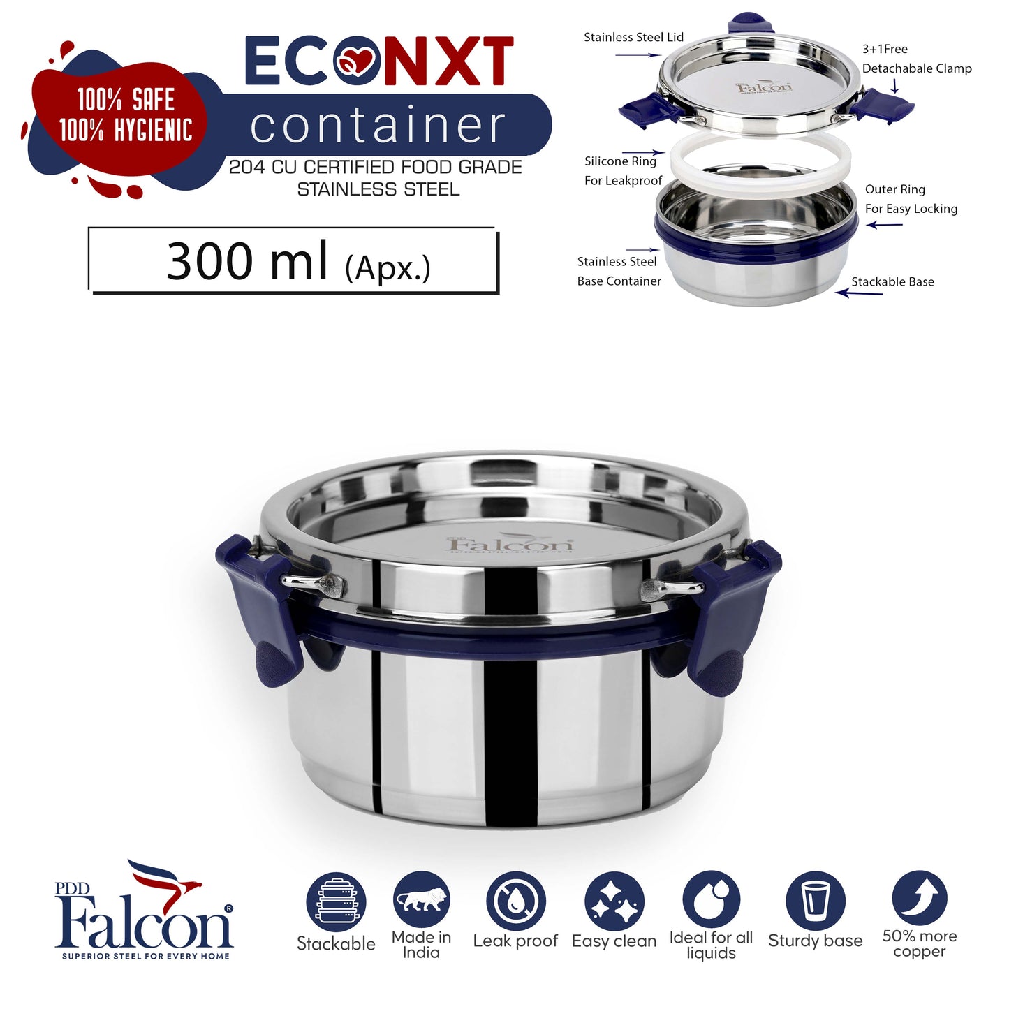 PddFalcon Steel Airtight Container 2pcs Blue FP11017n2 - 425ml