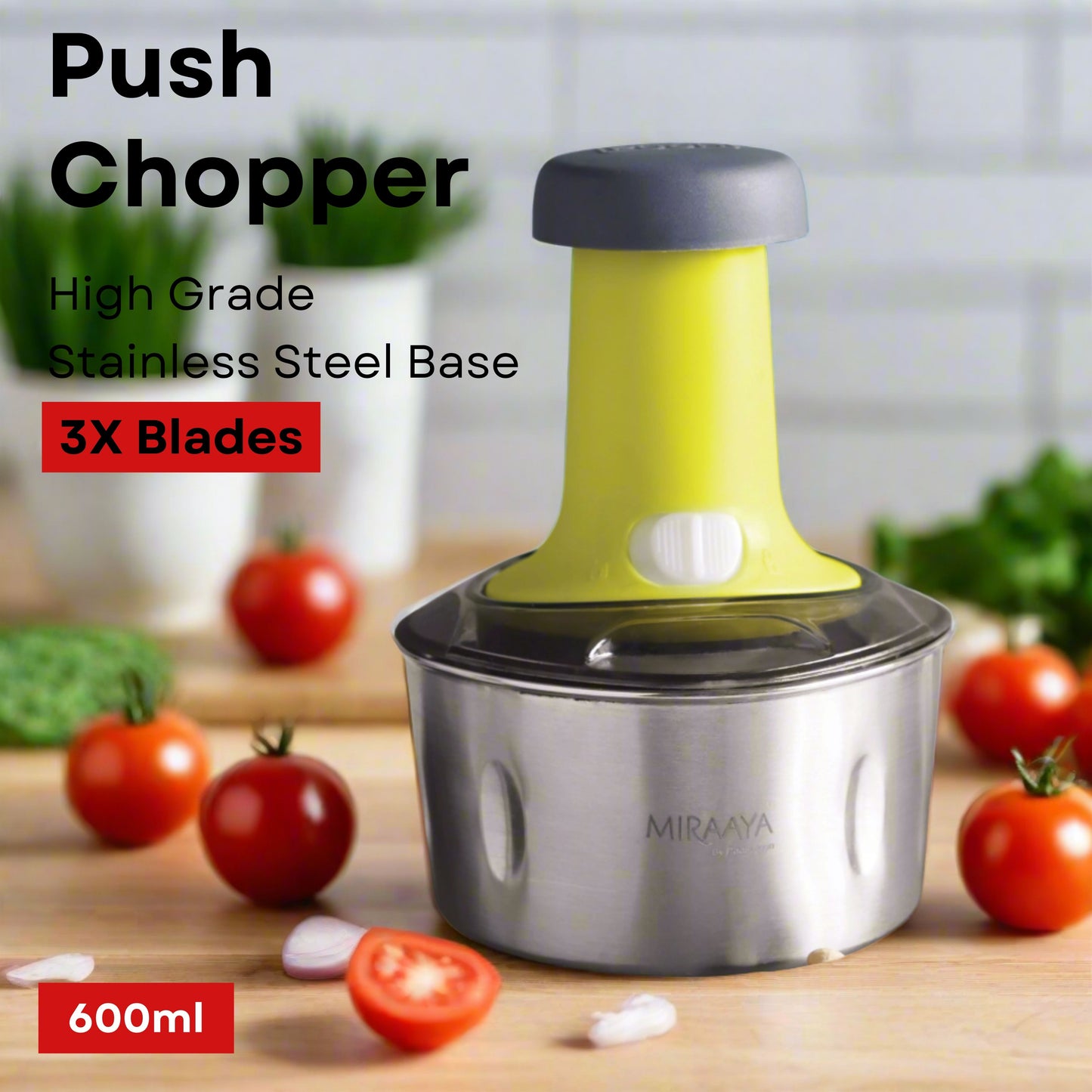 PddFalcon Stainless Steel Easy Push Chopper, Purple - 600ml