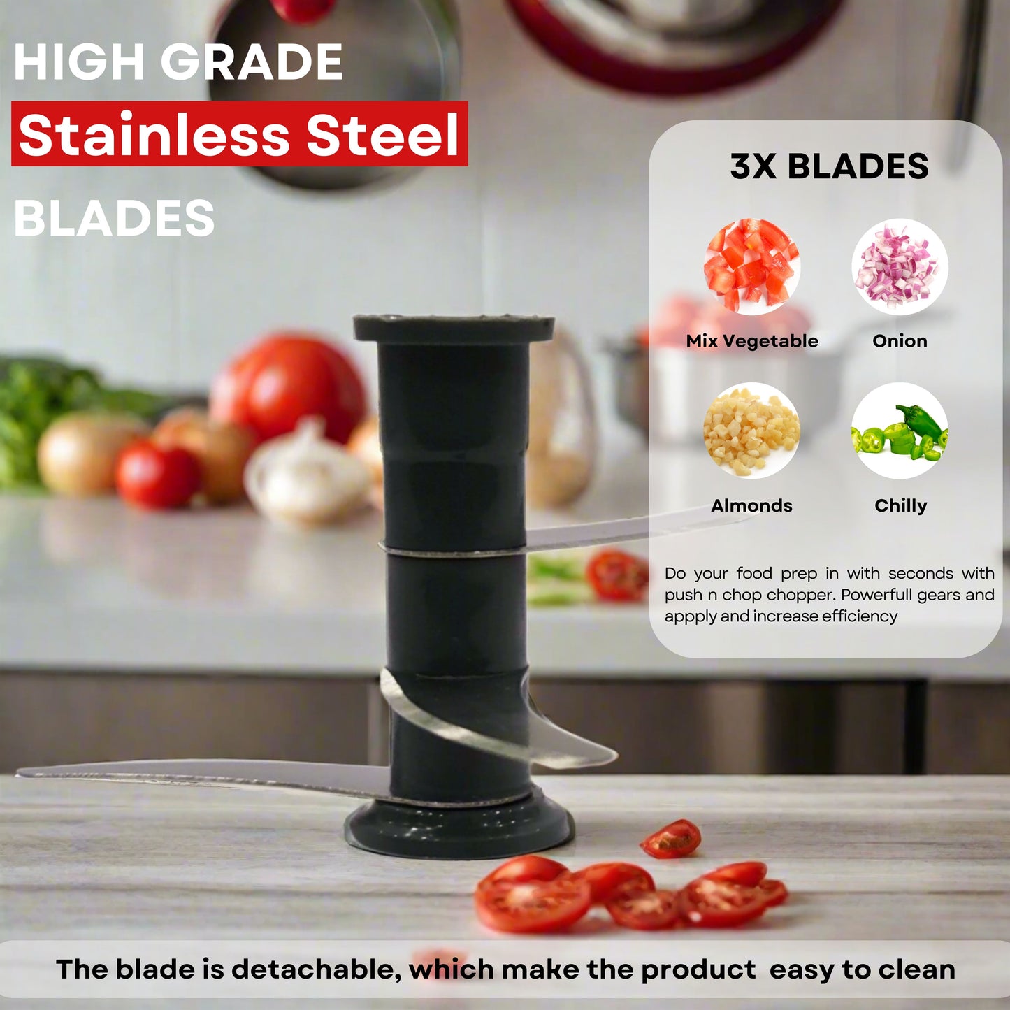 PddFalcon Stainless Steel Easy Push Chopper, Purple - 600ml