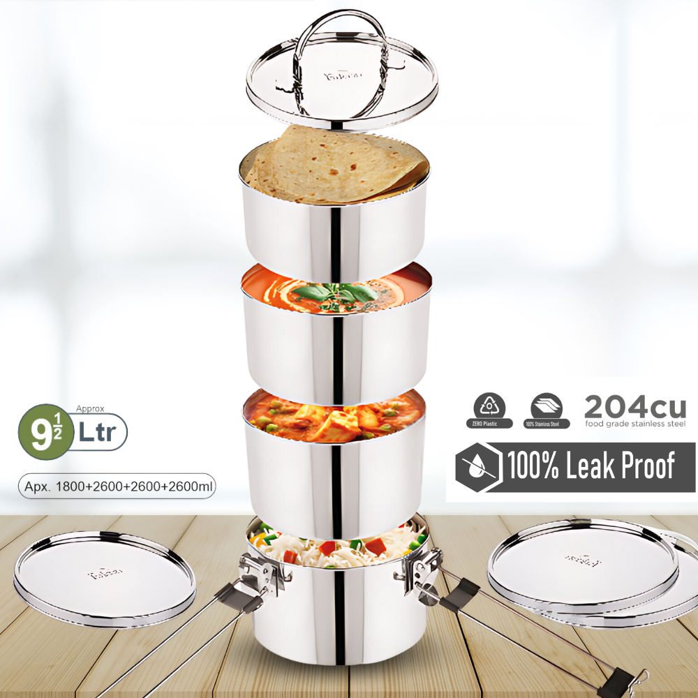 PddFalcon Stainless Steel Royal Commercial Travel Tiffin Box FP35008 - 7X4 9.5L