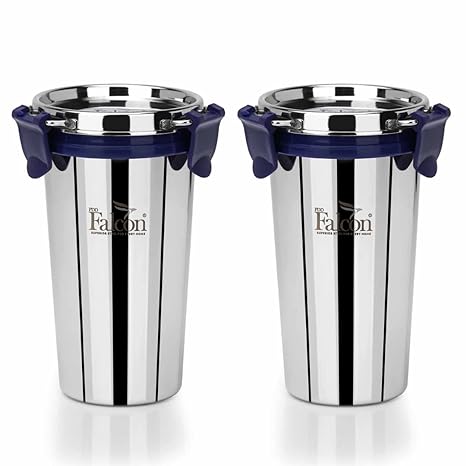 Steel tumbler with stele lids - 100% leakproof to carry beverages like milk, juices, chaas etc