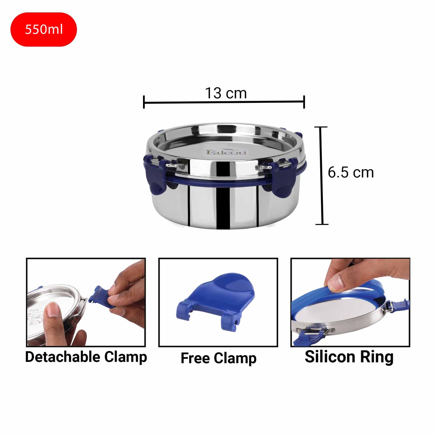 Econxt containers 550ml with dimensions comes with detachable clamps, a free clamp and silicon ring. It is fully leakproof, stackable, crack and rust proof, mirror polish and BPA free.