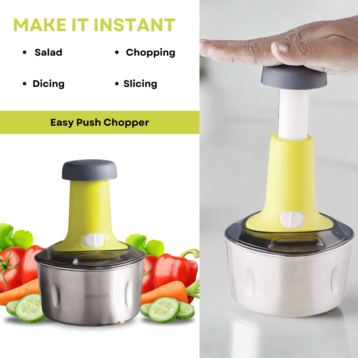 PddFalcon Stainless Steel Easy Push Chopper, Purple - 600ml