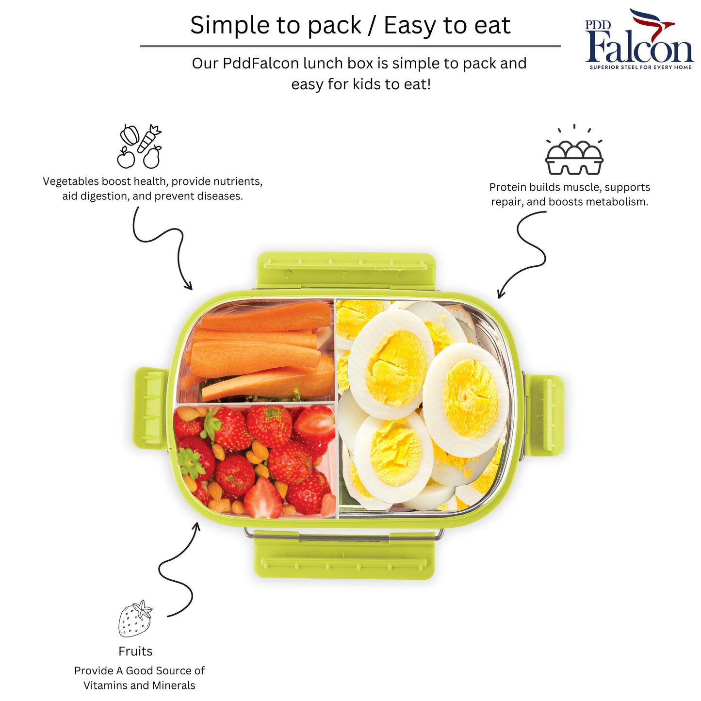 PddFalcon Stainless Steel Munch Duo Lunch Box with 2 Partition - 750ml Yellow
