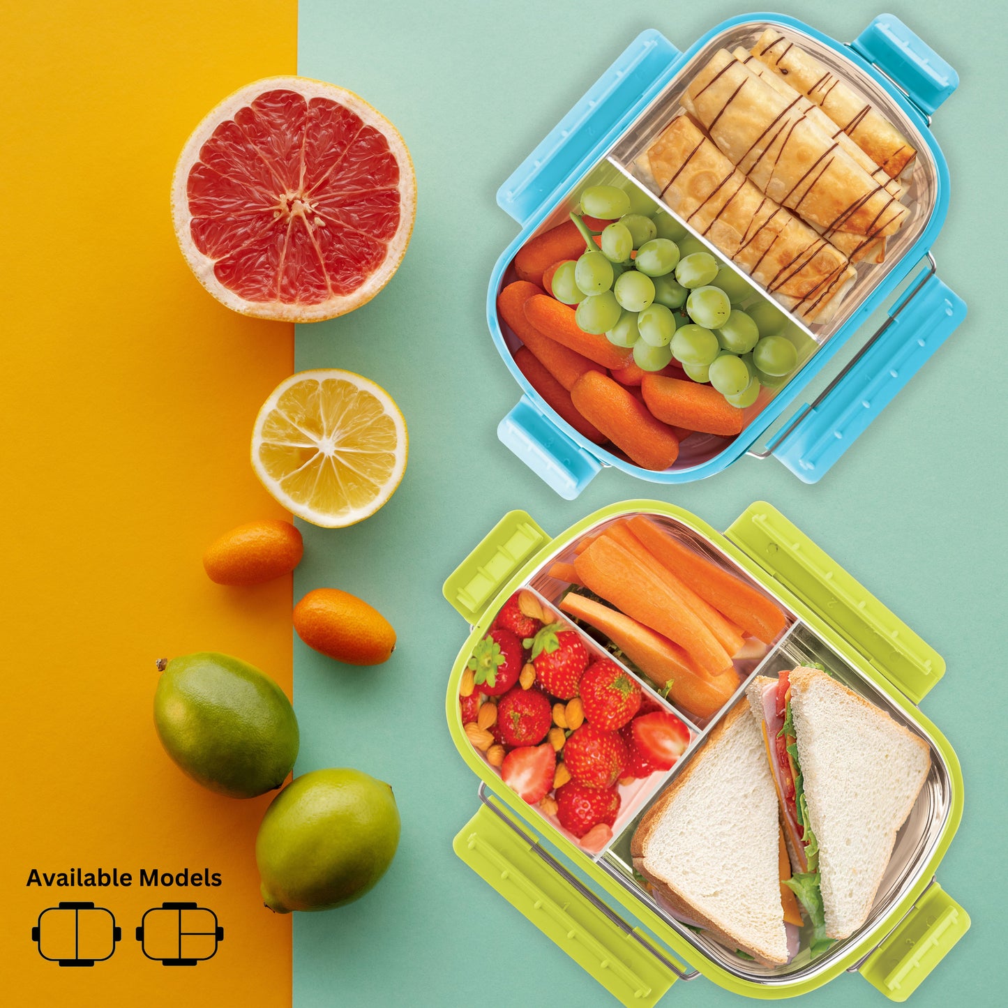 PddFalcon Stainless Steel Munch Duo Lunch Box with 2 Partition - 750ml Yellow