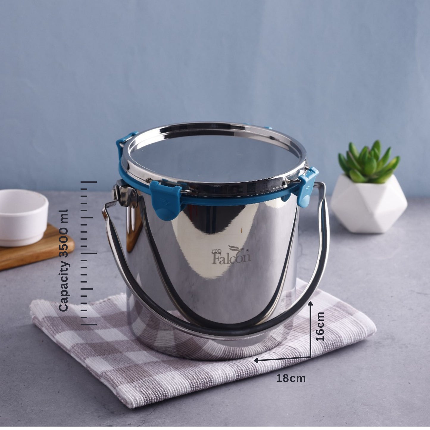 PddFalcon Stainless Steel Akhand - Jointless Barni with Lid, 3500ML (Sea Green)