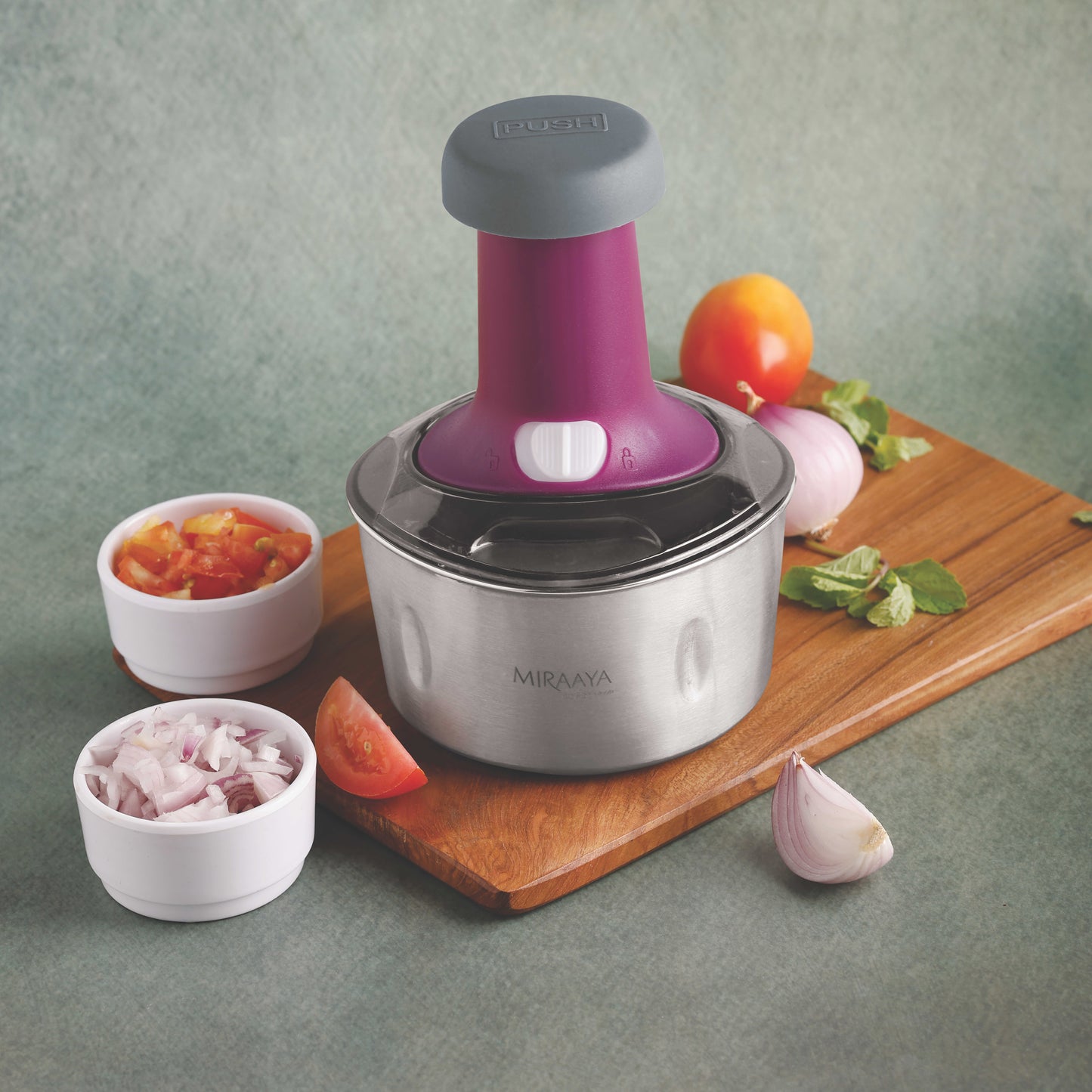 PddFalcon Stainless Steel Easy Push Chopper, Purple - 600ml