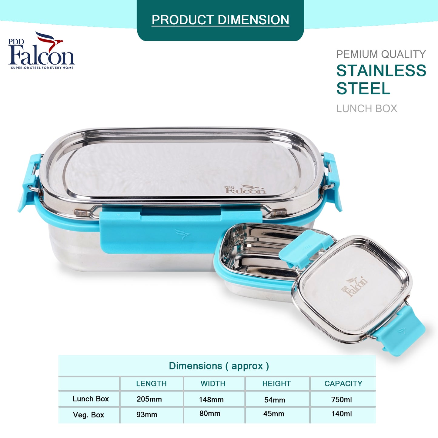 PddFalcon Stainless Steel Recta Lunch Mate 100% Leakproof Lunch Box Sky Blue- 930ml