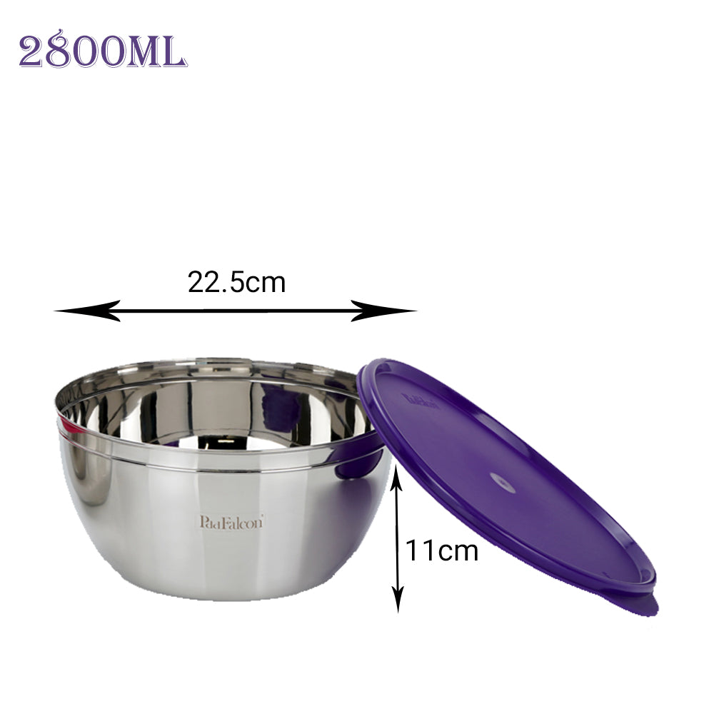 Stainless steel 2800ml bowl with plastic lid - affordable