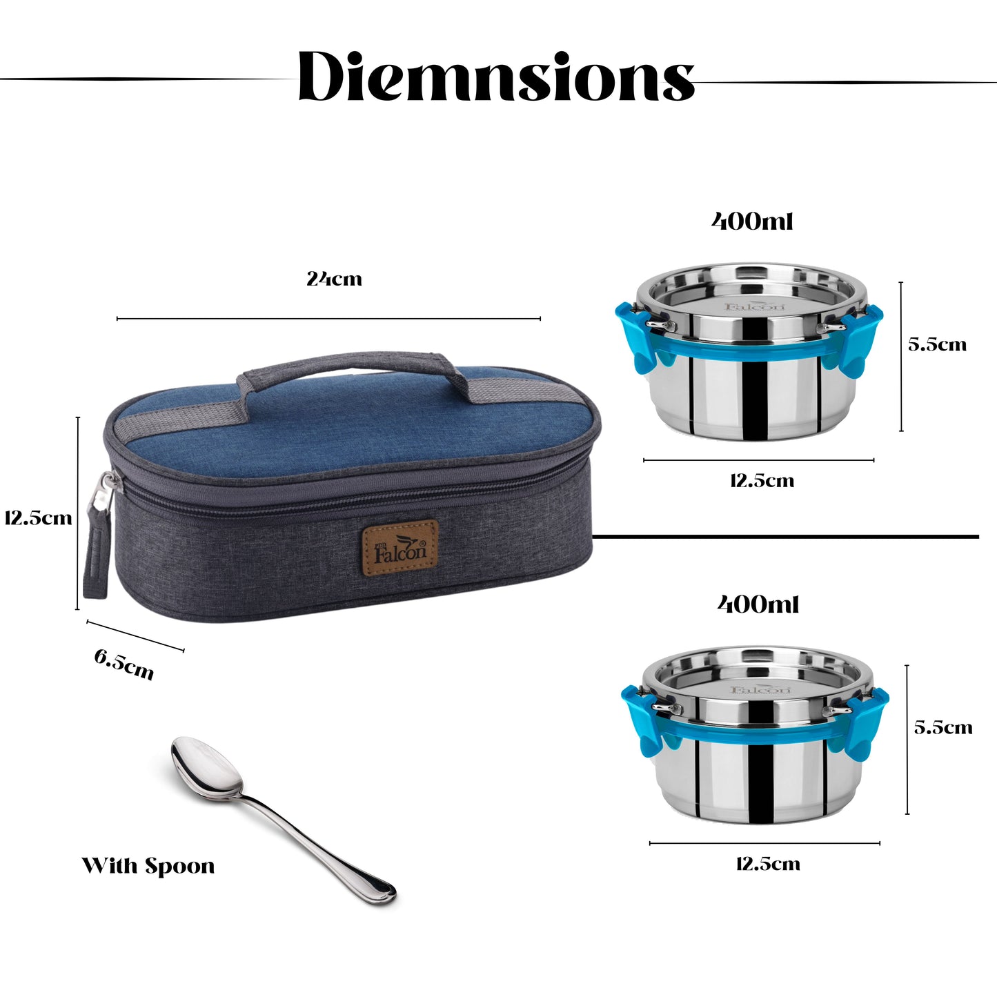 PddFalcon Steel Olive Max Lunch Box Set of 2 Blue FP11096 - 800ml