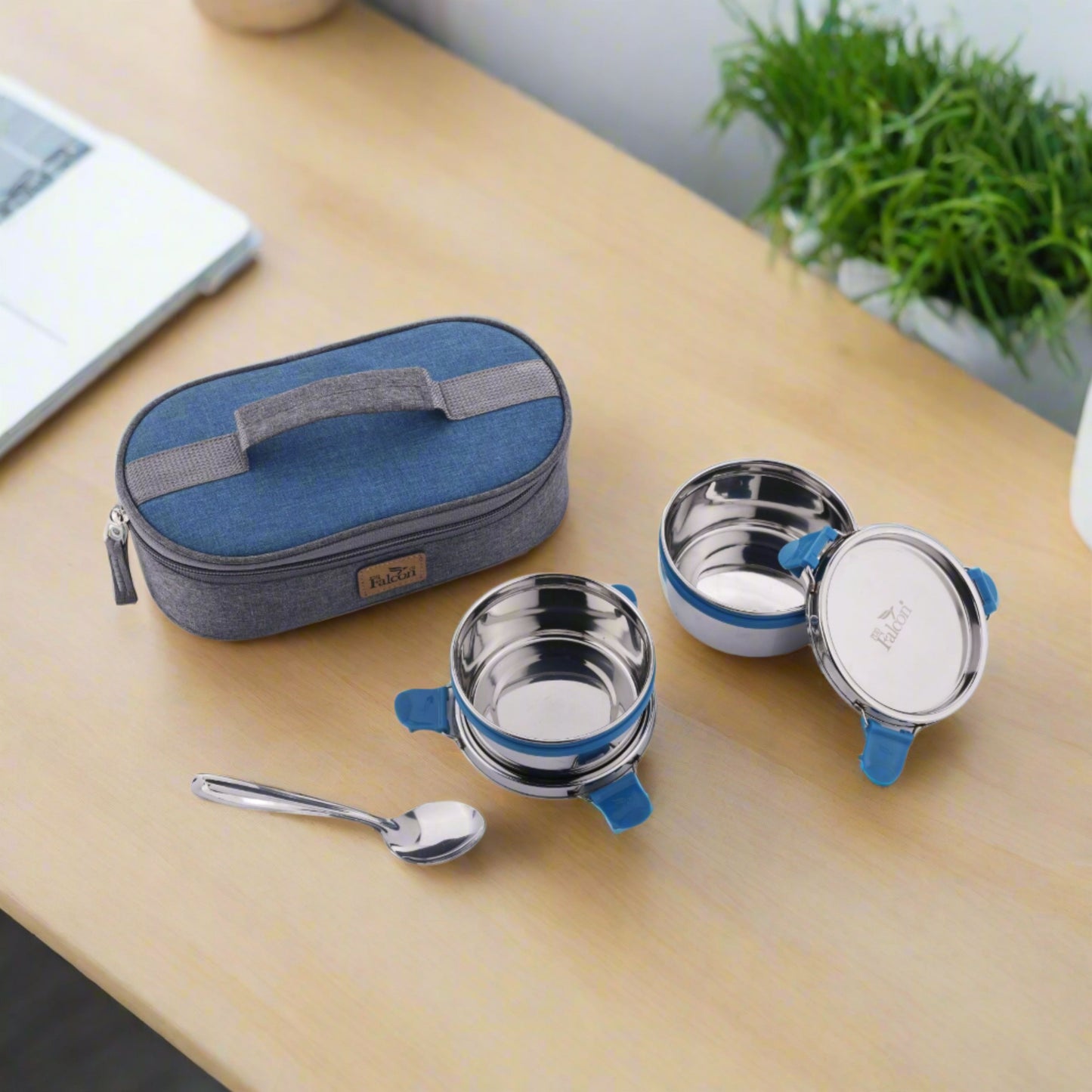 PddFalcon Steel Olive Max Lunch Box Set of 2 Blue FP11096 - 800ml