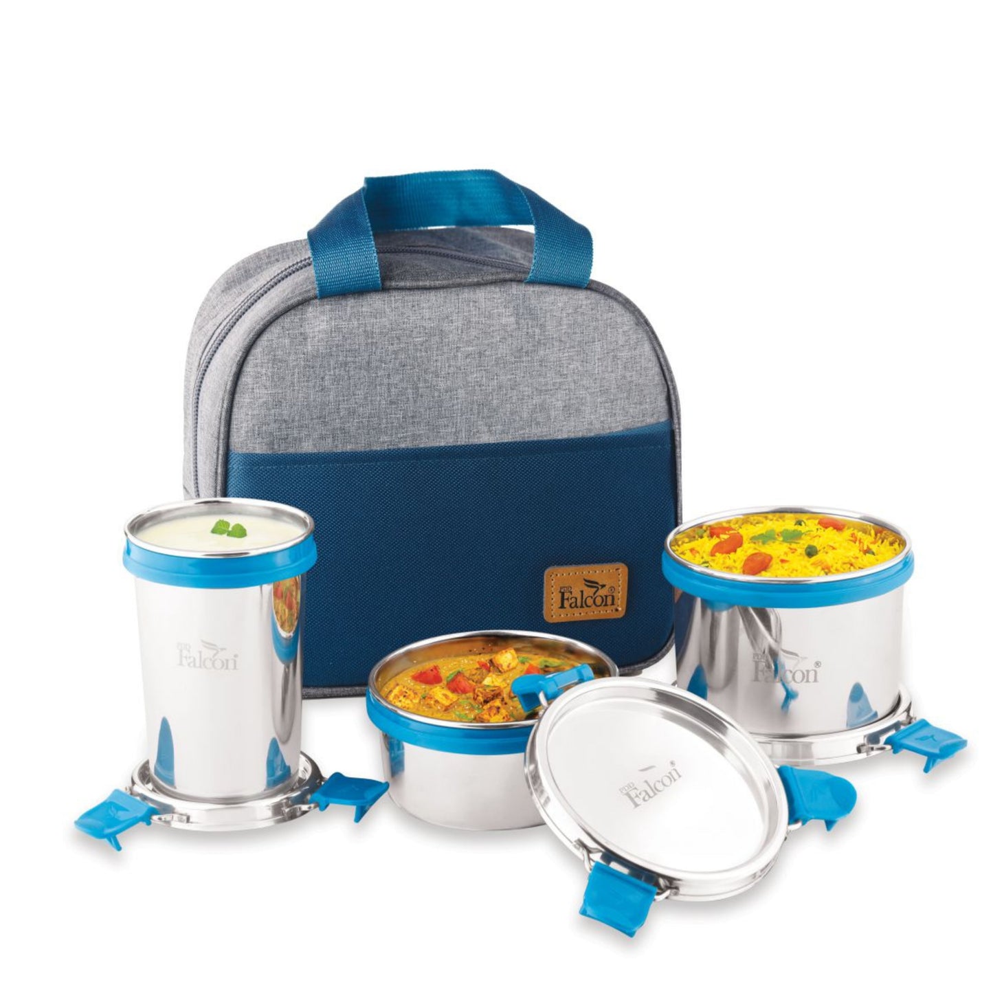 PddFalcon Steel EcoNxt Supreme Lunch Box Set of 3 Turkish Blue FP11098 - 1100ml