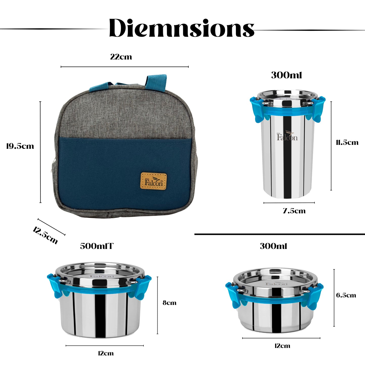 PddFalcon Steel EcoNxt Supreme Lunch Box Set of 3 Turkish Blue FP11098 - 1100ml