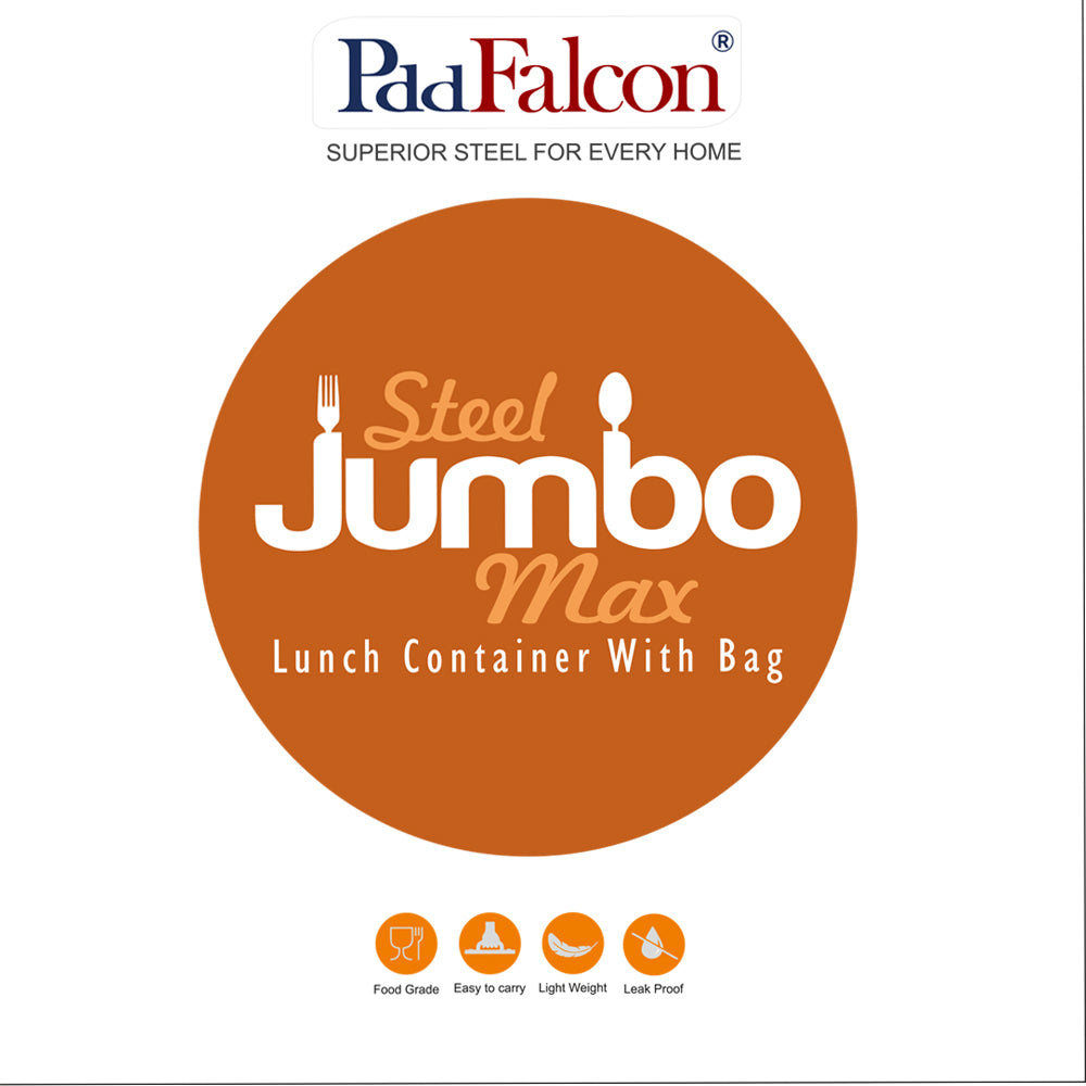 Jumbo Steel lunchbox container with insulated bag made with food grade stainless steel, easy to carry, light weight and 100% leakproof