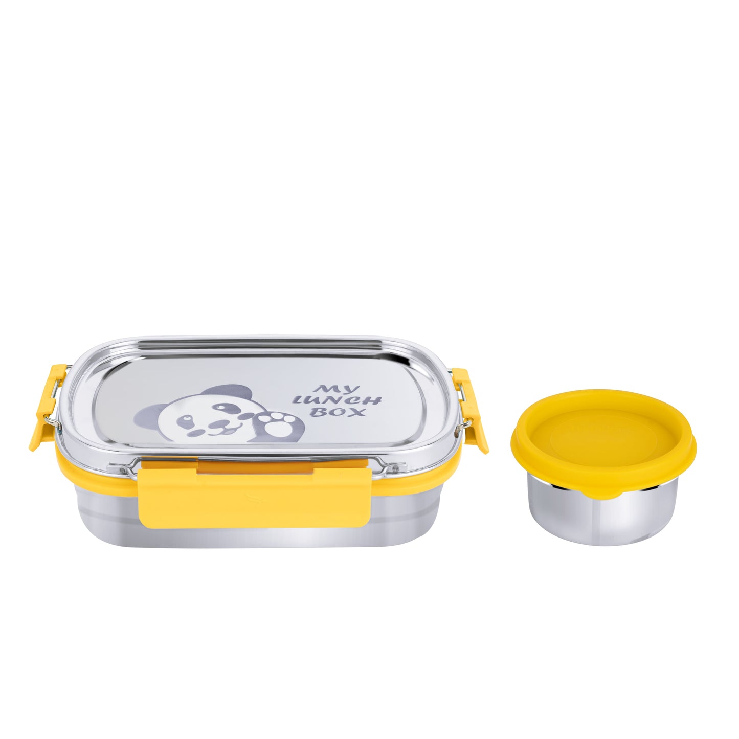 PddFalcon Stainless Steel Recta Munchy With Panda Print 100% Leakproof Lunch Box Yellow - 875ml