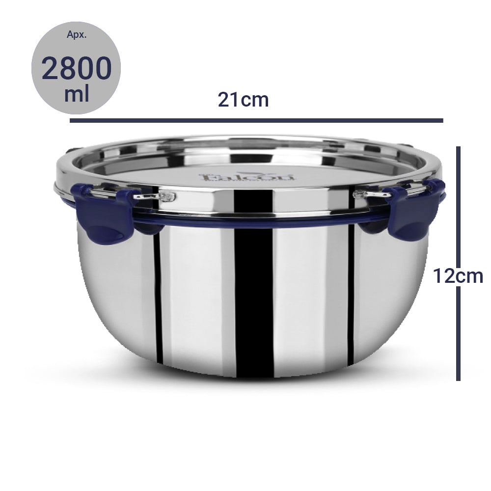 PddFalcon Stainless Steel Bowl 2800ml 100% leakproof to mix, serve or store