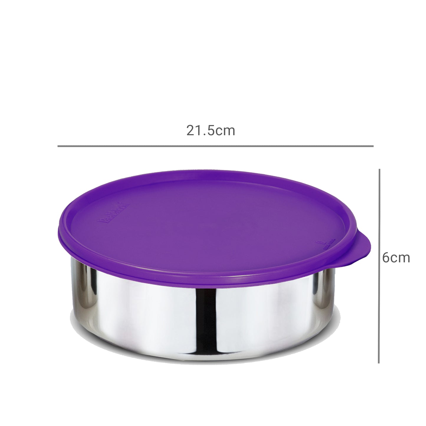 Stainless steel purple lunch box container with dimensions H: 6cms and W: 21.5cms - sturdy base, fully stainless steel, affordable and not east to break