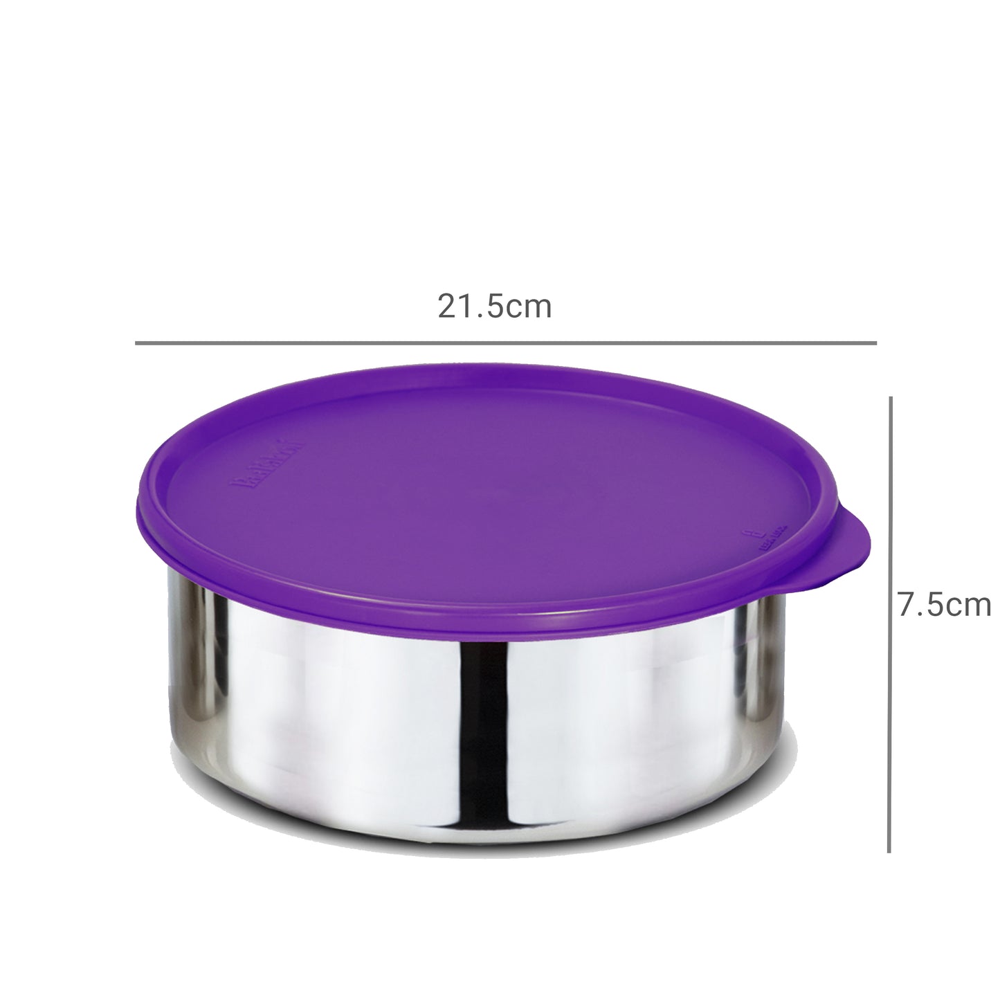 Stainless steel lunch box container with dimensions H: 7.5cms and W: 21.5cms - sturdy base, fully stainless steel, affordable and not east to break