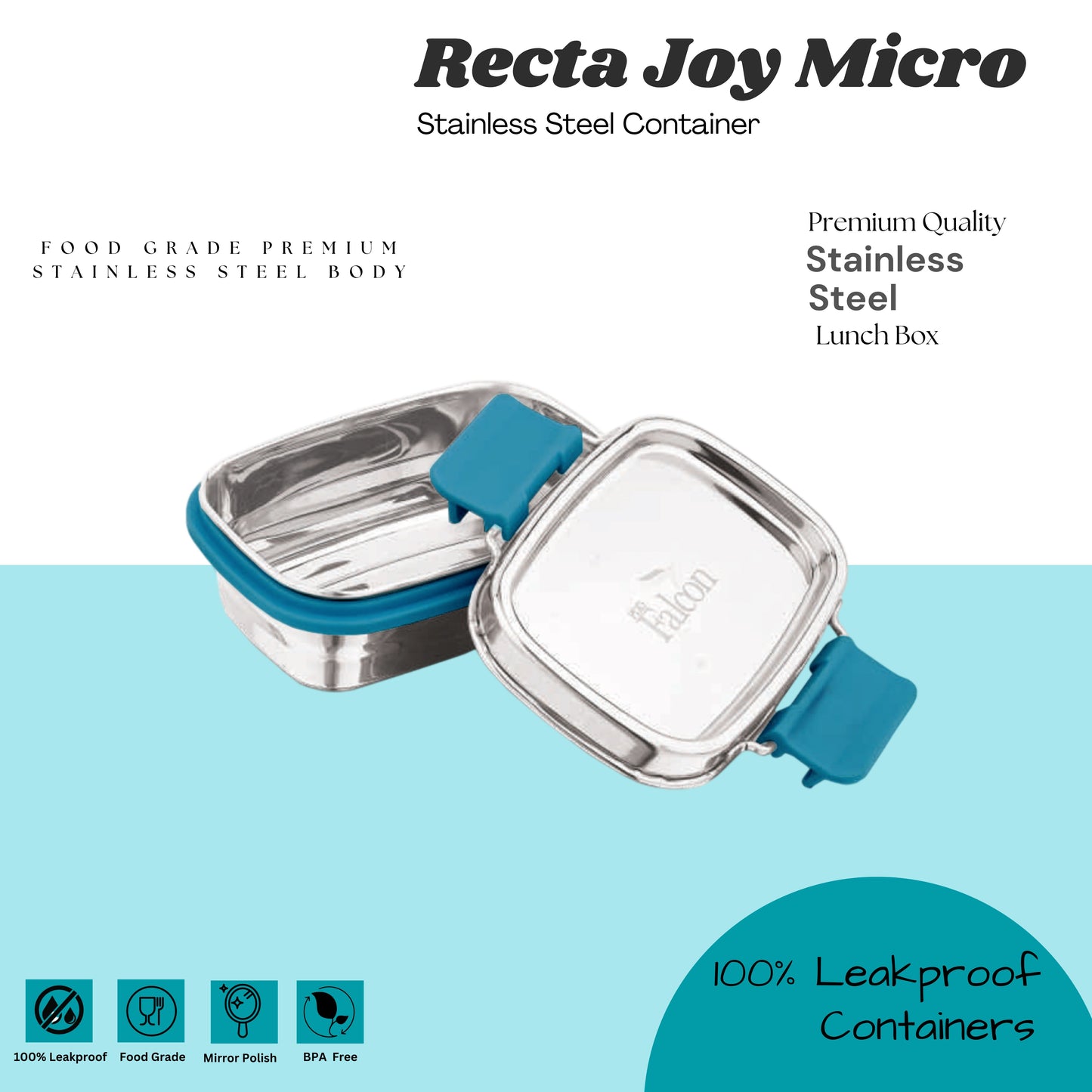 PddFalcon Stainless Steel Recta Joy Micro Container 100% Leakproof - 180ml Apx.