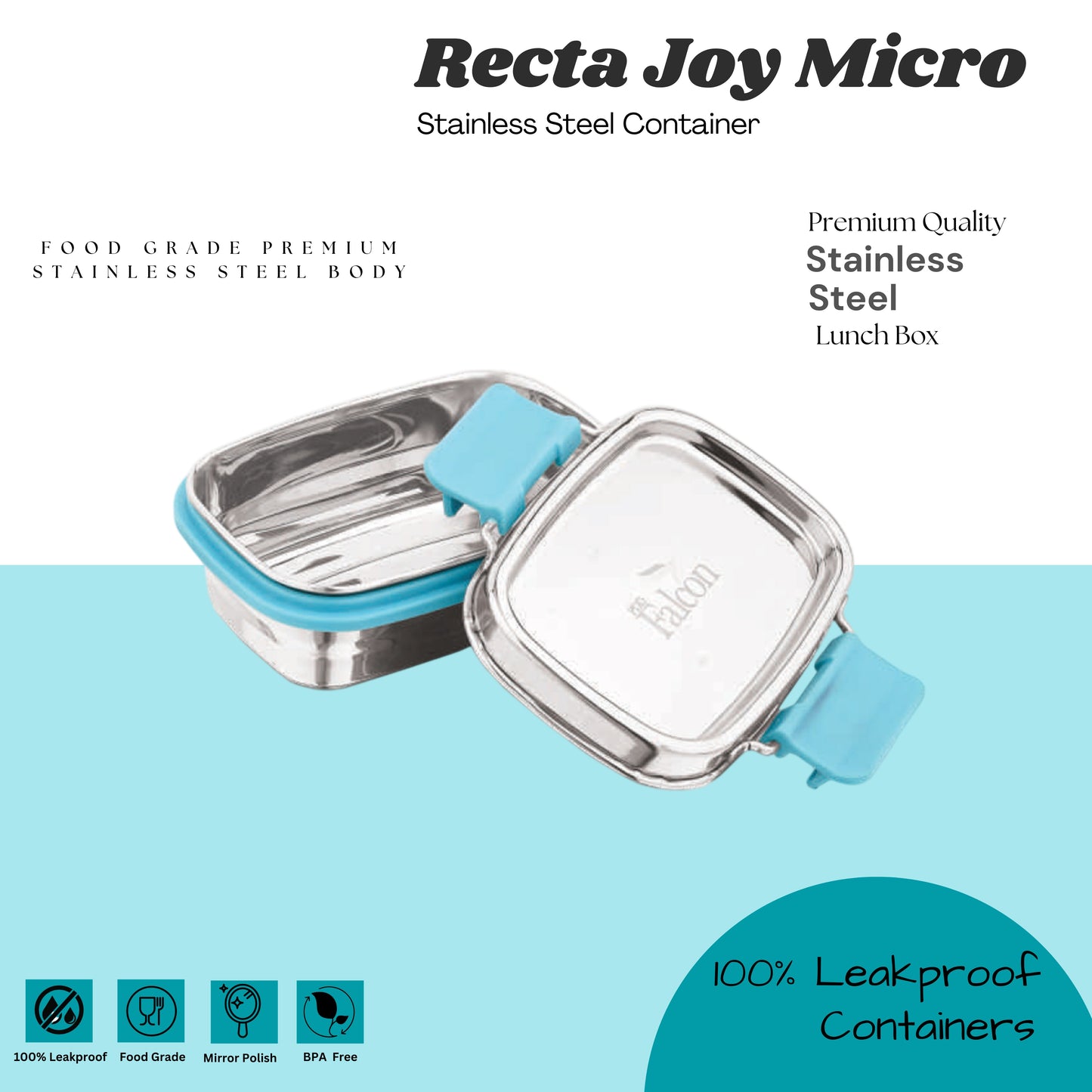PddFalcon Stainless Steel Recta Joy Micro Container 100% Leakproof - 180ml Apx.