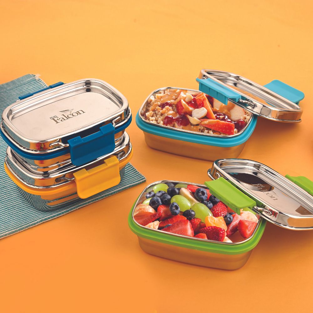 PddFalcon Stainless Steel Recta Joy Mini Container 100% Leakproof - 200ml Apx.