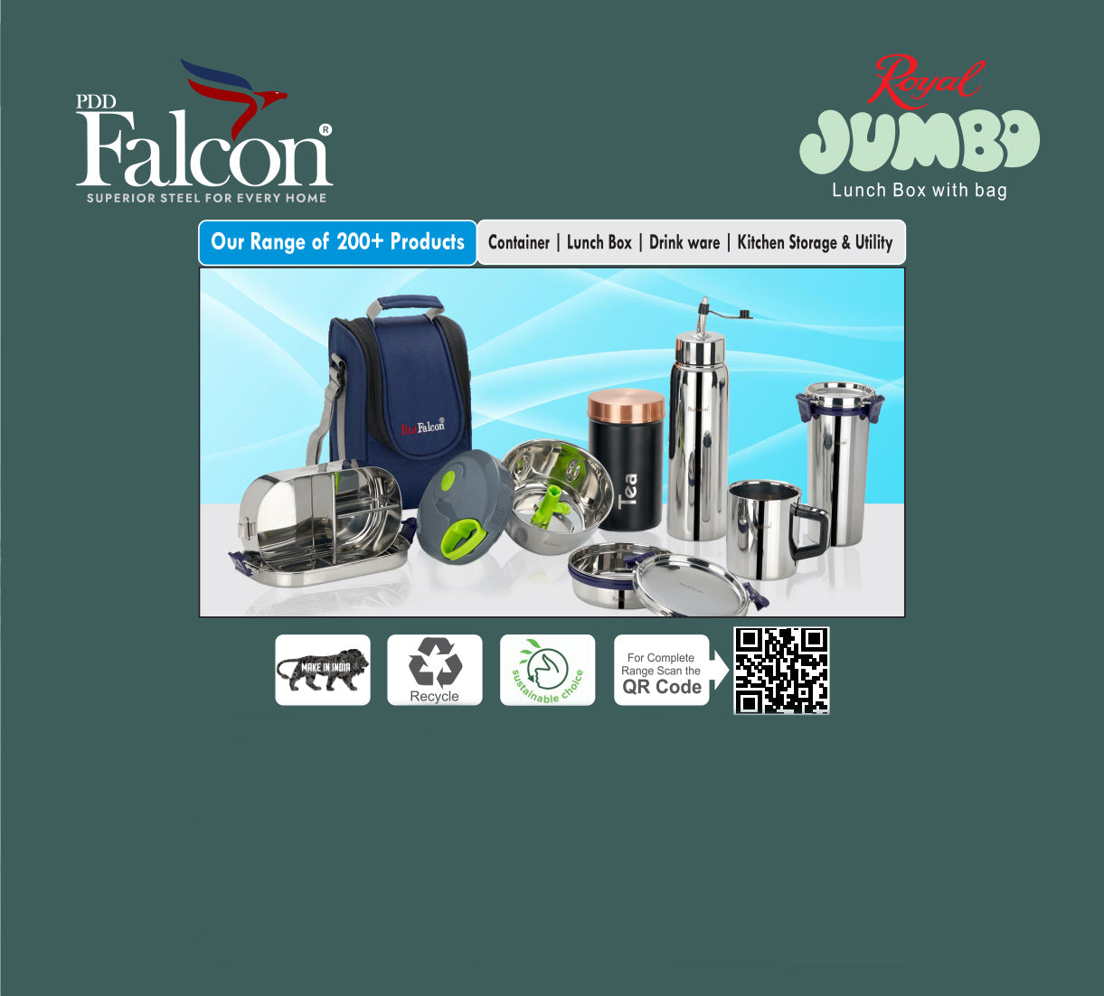 Range of PddFalcon products from lunchboxes to kitchen containers and drinkware