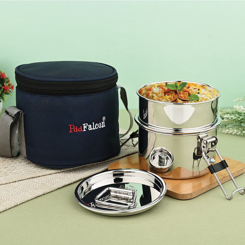 Premium steel lunchbox royal jumbo range 100% leakproof, crack free, odor free, rust free, steel lids, stackable with insulated bag.
