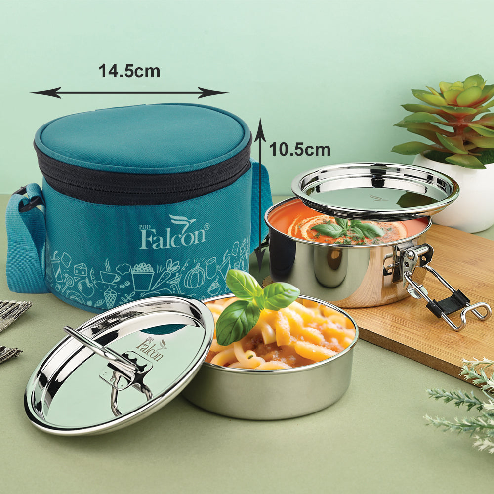 Premium steel lunchbox royal lily range sea green 100% leakproof, crack free, odor free, rust free, steel lids, stackable with insulated bag.