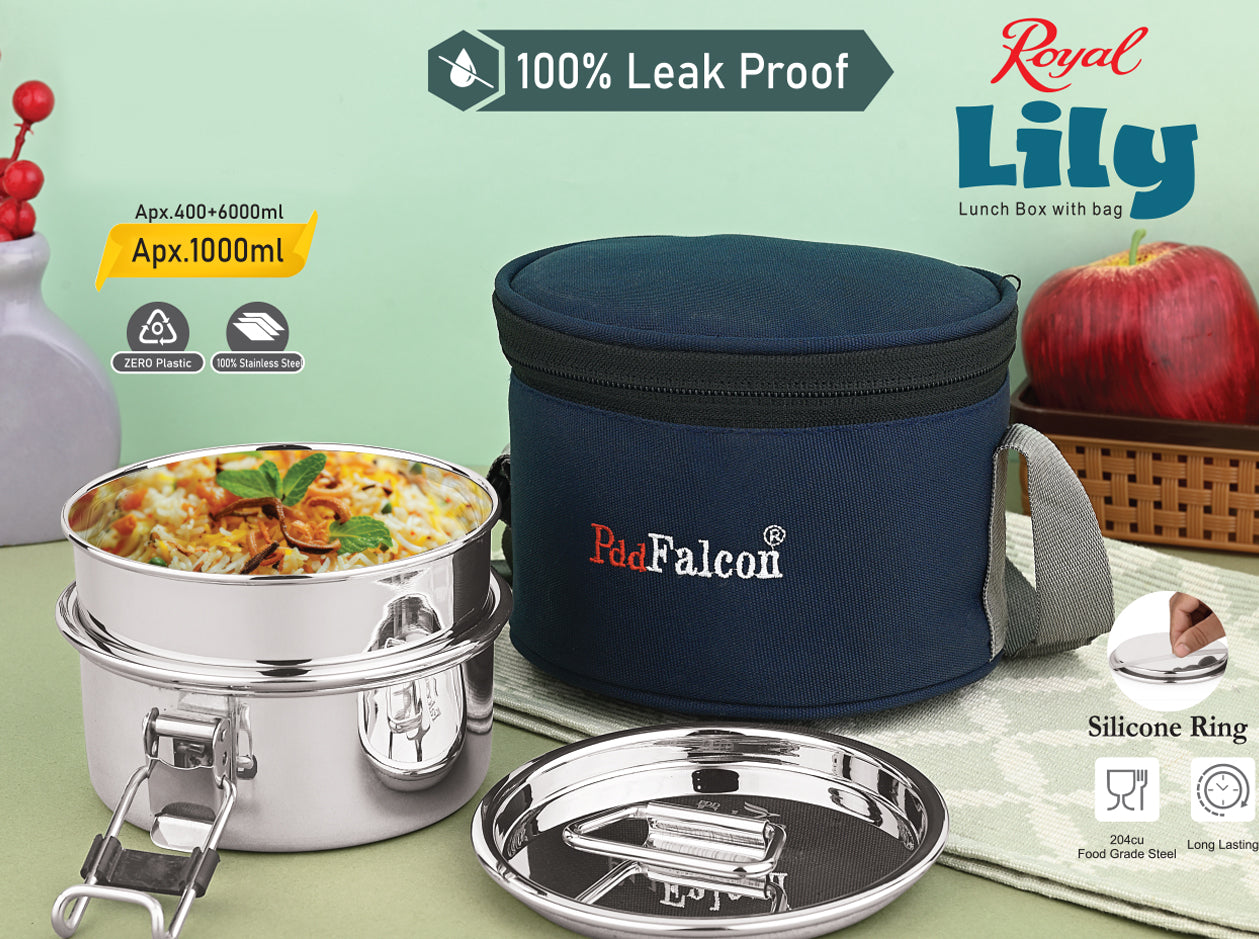 Premium stainless steel lunchbox 1000ml 100% leakproof with a silicon ring and insulated bag