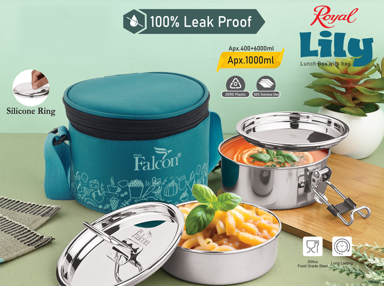 Premium stainless steel lunchbox 100% leakproof with a silicon ring and insulated bag ideal for office and school