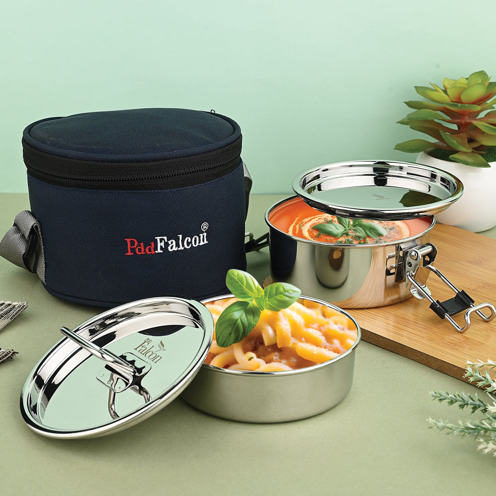 Premium steel lunchbox royal lily range navy blue 100% leakproof, crack free, odor free, rust free, steel lids, stackable with insulated bag.