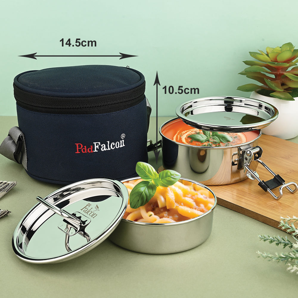 Premium steel lunchbox royal lily range navy blue 100% leakproof, crack free, odor free, rust free, steel lids, stackable with insulated bag.