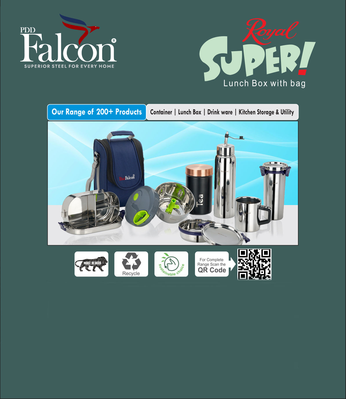 Range of PddFalcon products from lunchboxes to kitchen containers and drinkware