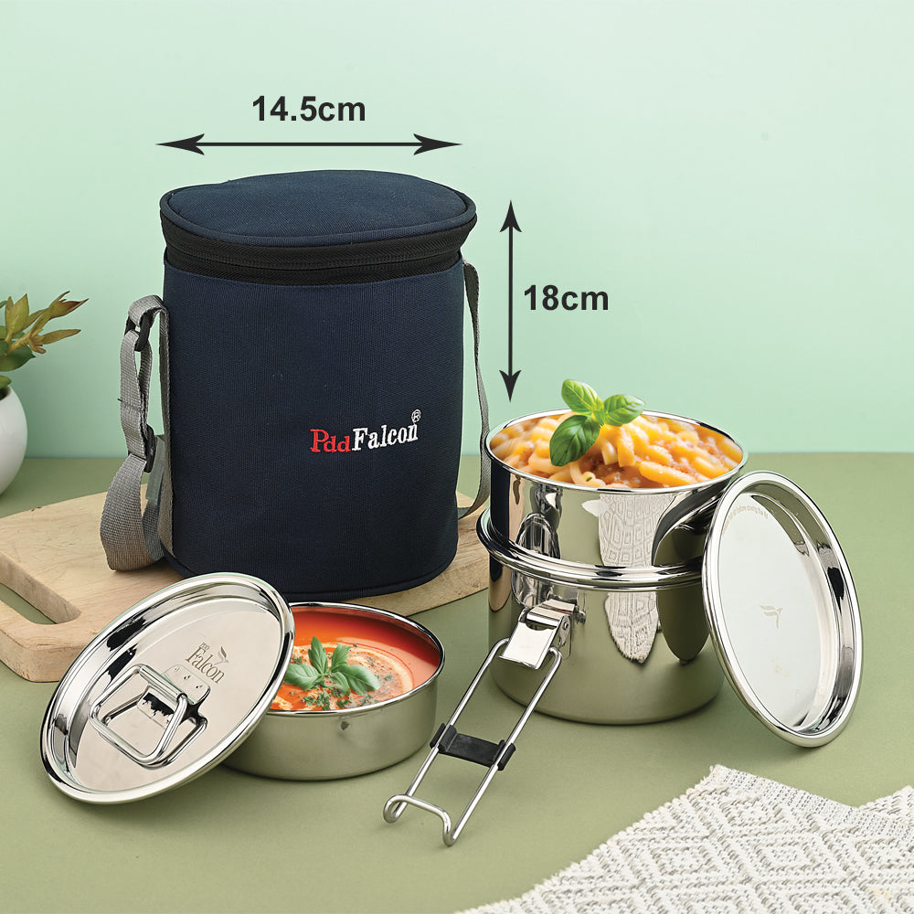 Premium steel lunchbox royal super range 100% leakproof, crack free, odor free, rust free, steel lids, stackable with insulated bag.