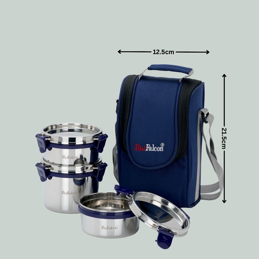 Pdd Falcon Steel Lunch Box Set of 3 Blue FP11007 - 1000ml