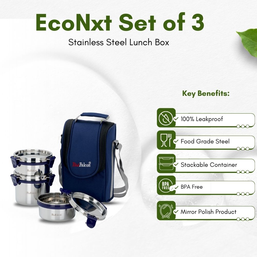Pdd Falcon Steel Lunch Box Set of 3 Blue FP11007 - 1000ml