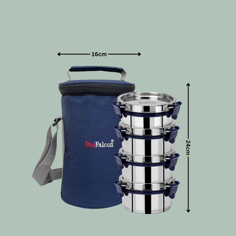 Pdd Falcon Steel Lunch Box Set of 4 Blue FP11009 - 1100ml