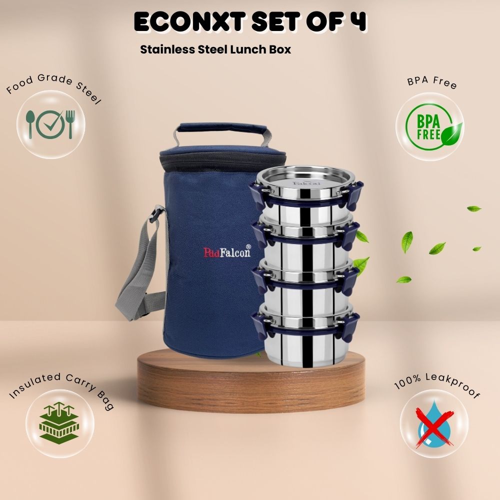 Pdd Falcon Steel Lunch Box Set of 4 Blue FP11009 - 1100ml