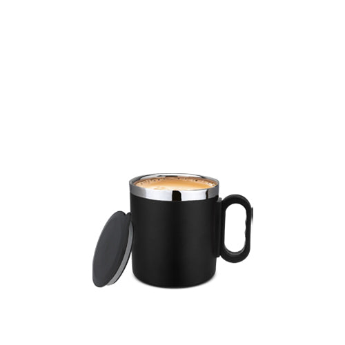 Black Star Mug with lid - fully stainless steel, excellent heat insulation, handle for grip - perfect for your morning coffee.