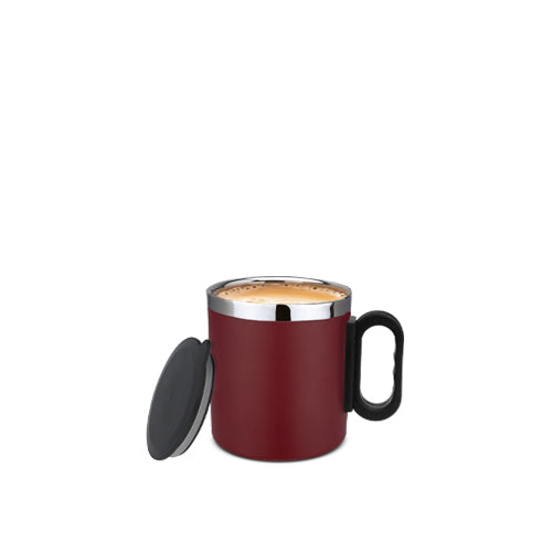 Maroon Star Mug with lid - fully stainless steel, excellent heat insulation, handle for grip  - perfect for your morning coffee.