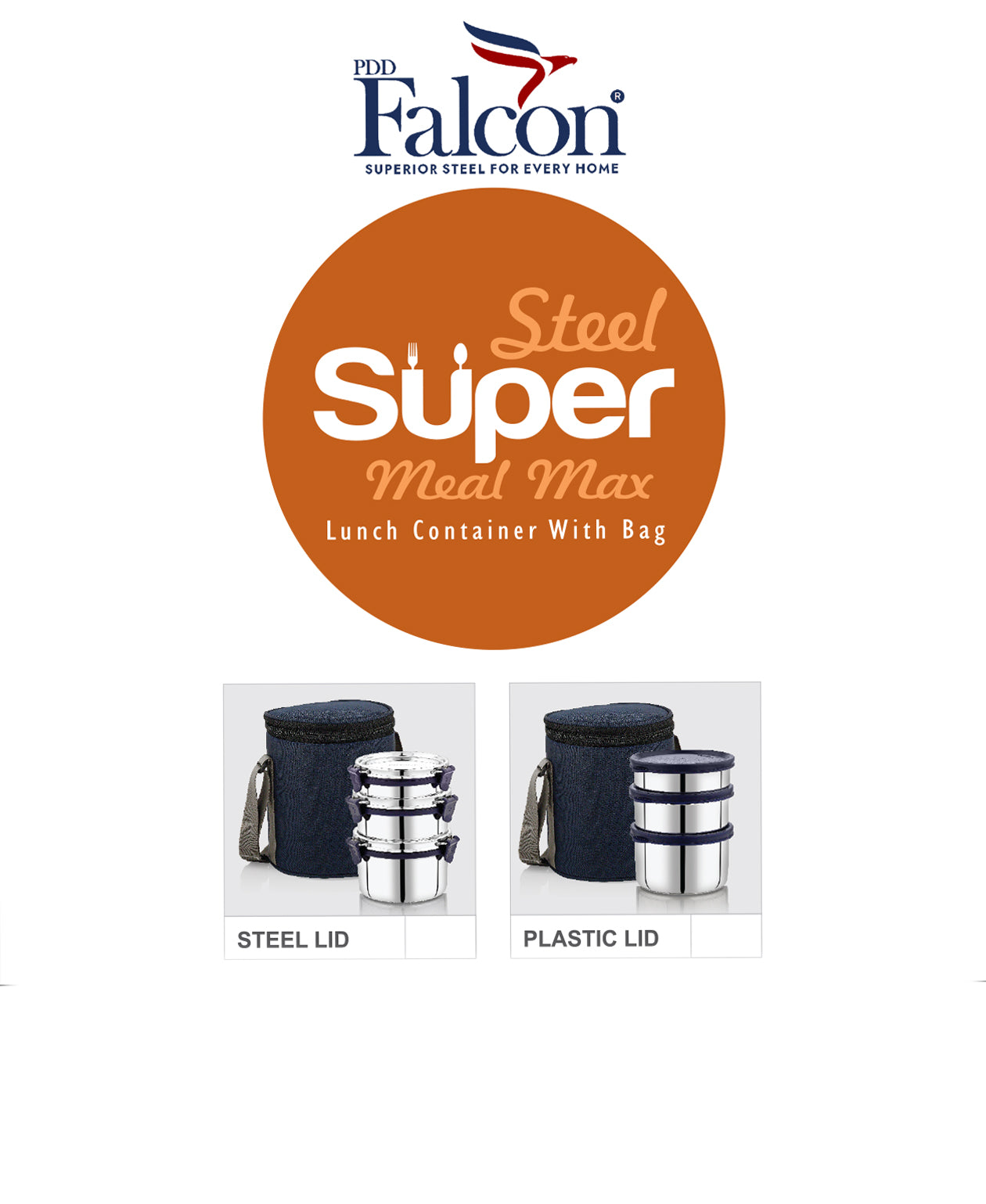 PddFalcon Stainless Steel Super Meal Lunch Box Set of 3 Blue FP11059 - 1300ml