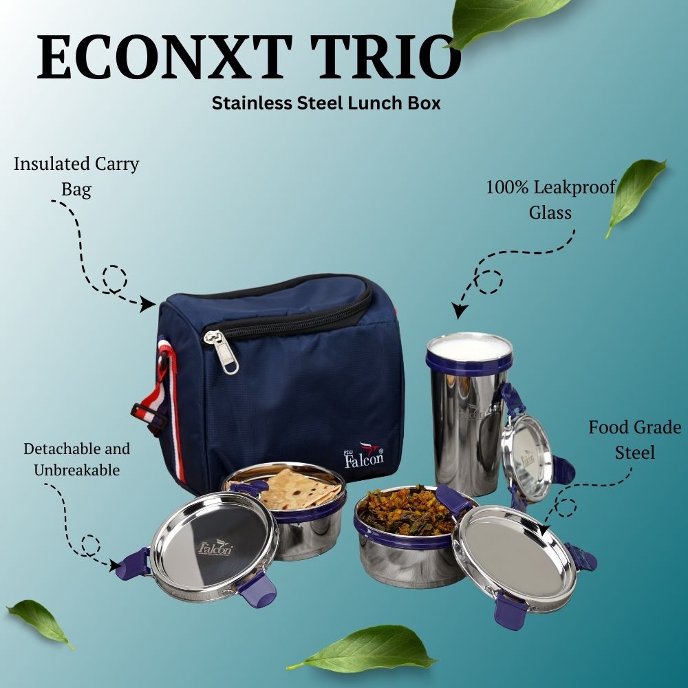 Pdd Falcon Steel Lunch Box Trio Blue FP25001 - 970ml