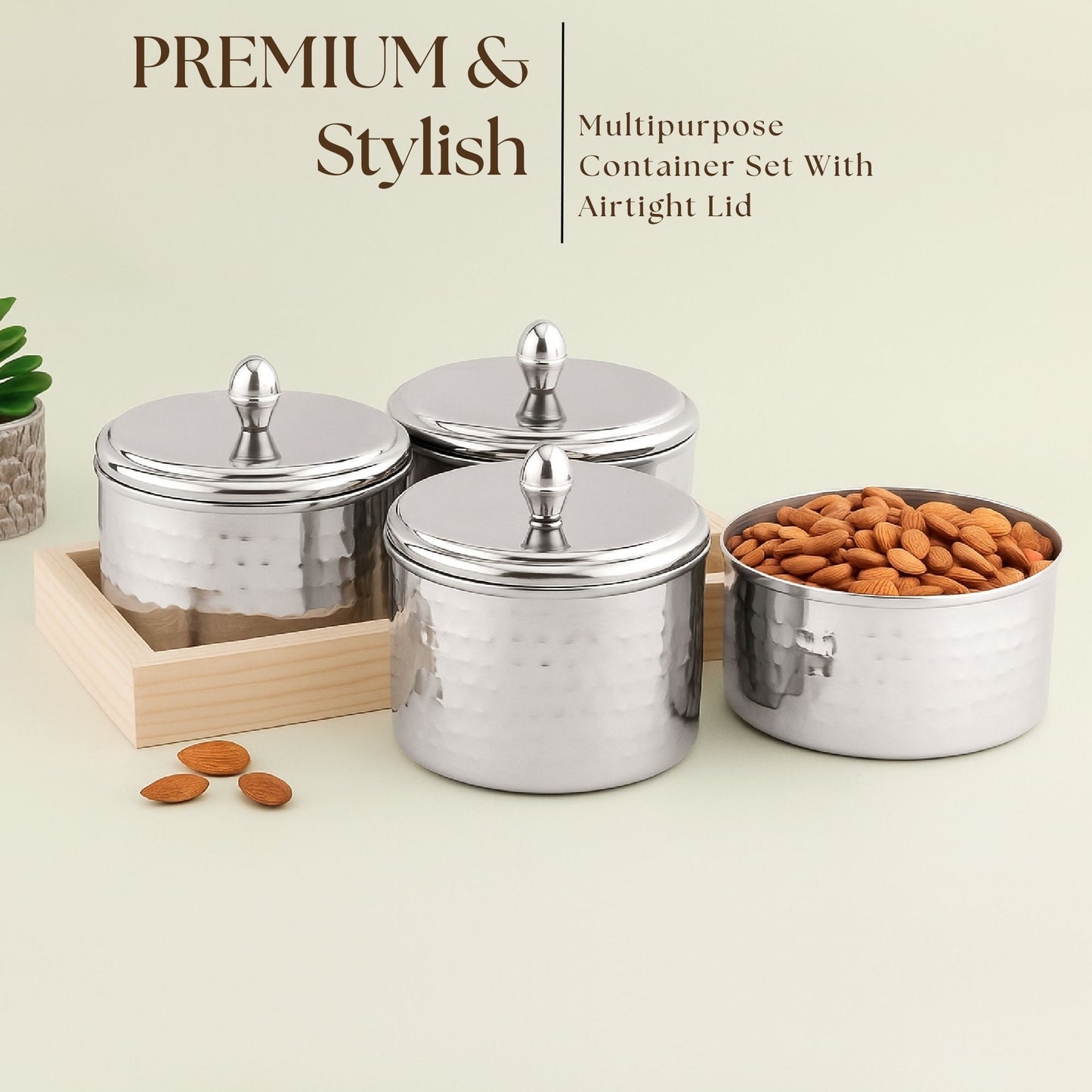 Dry Fruit Airtight Container 350ml- 4p With Wooden Tray