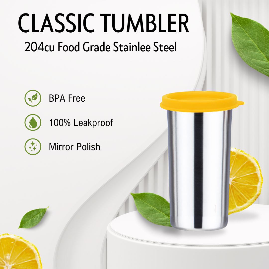 PddFalcon Steel Classic Tumbler / Glass 100% Leakproof 1pcs Yellow FP04045 - 450ml