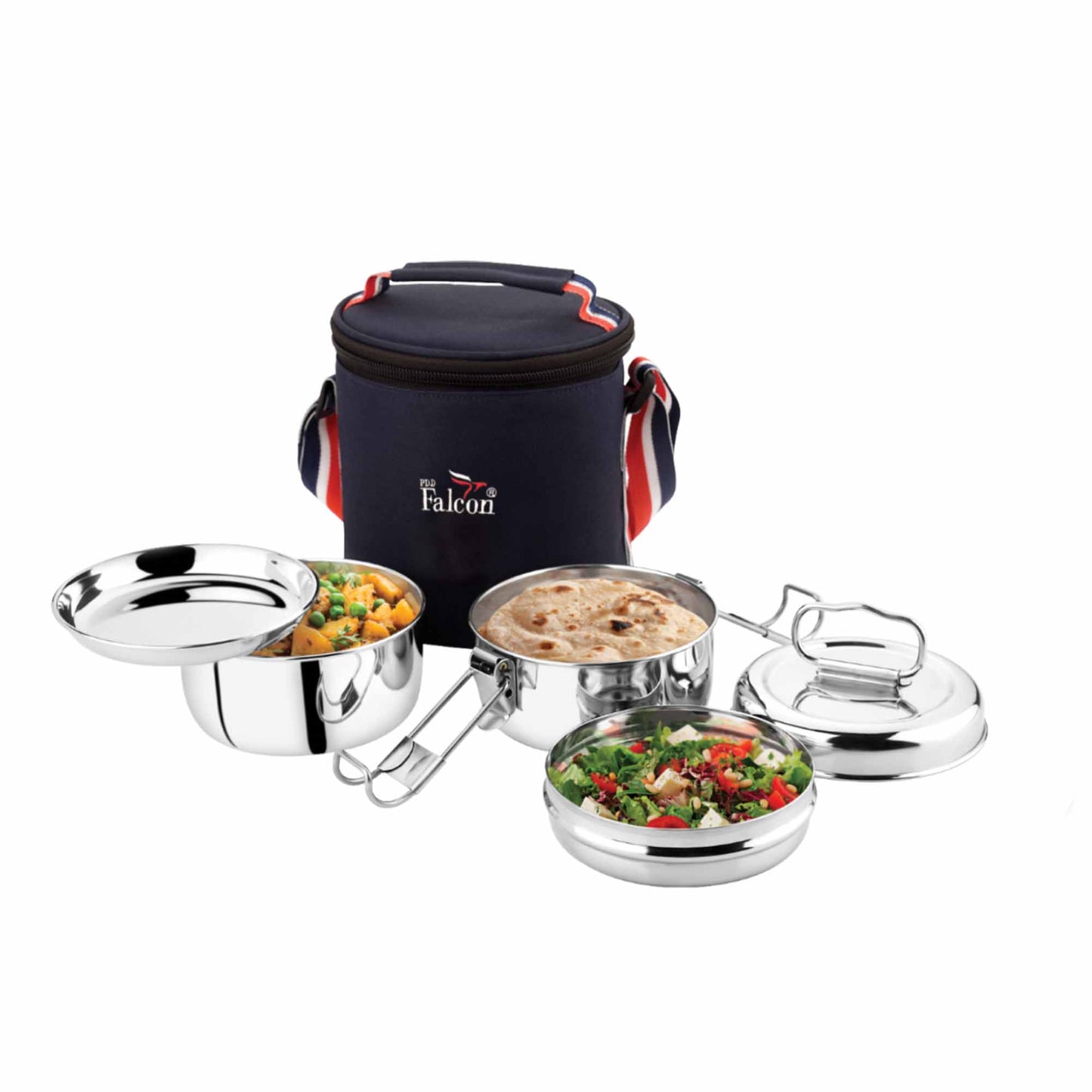 Pdd Falcon Steel Lunch Box 7x2 with bag & spoon Silver FP03013 - 900ml