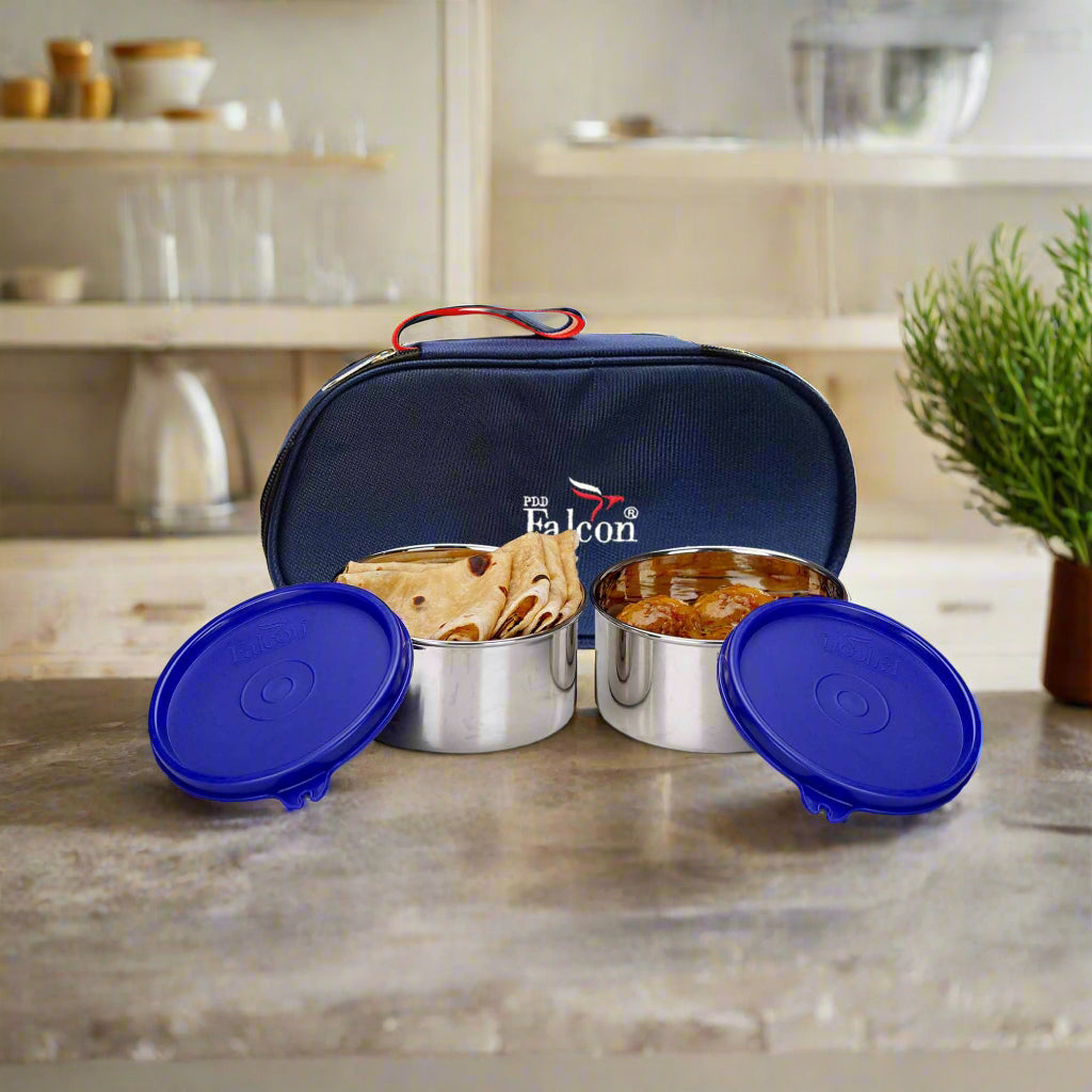 Pdd Falcon Steel Lunch Box Set of 2 Blue - 700ml