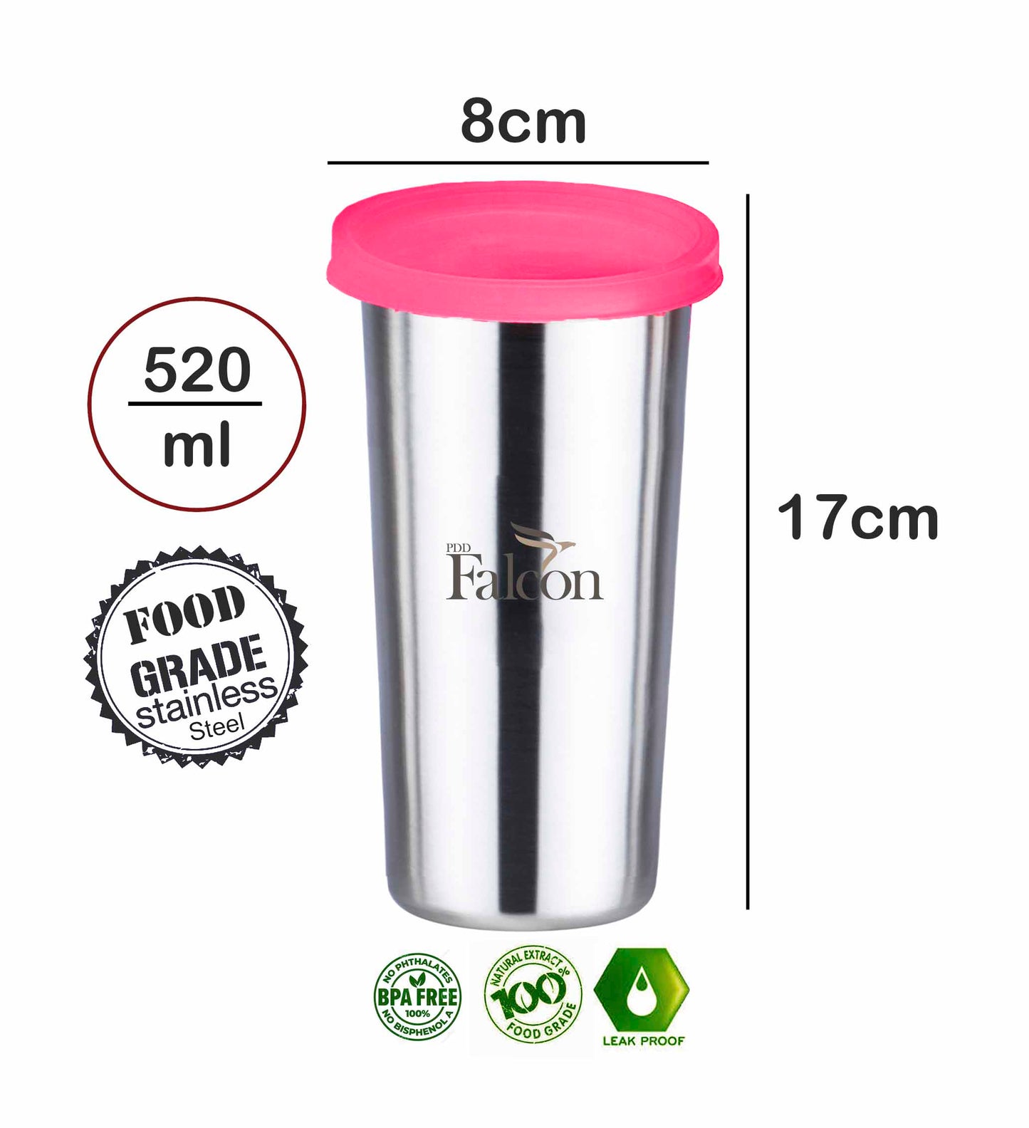 Pdd Falcon Steel Straw Glass 1pcs Pink FP04038 - 520ml