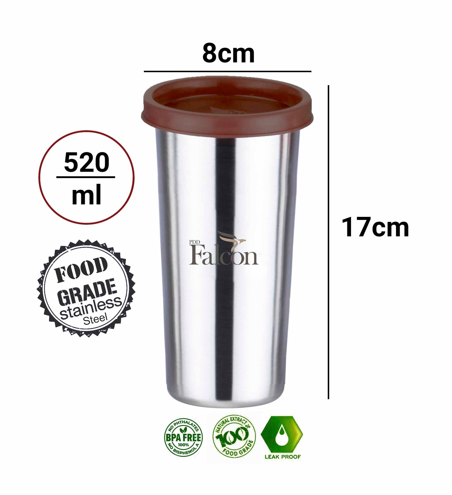 Pdd Falcon Steel Straw Glass 1pcs Brown FP04034 - 520ml