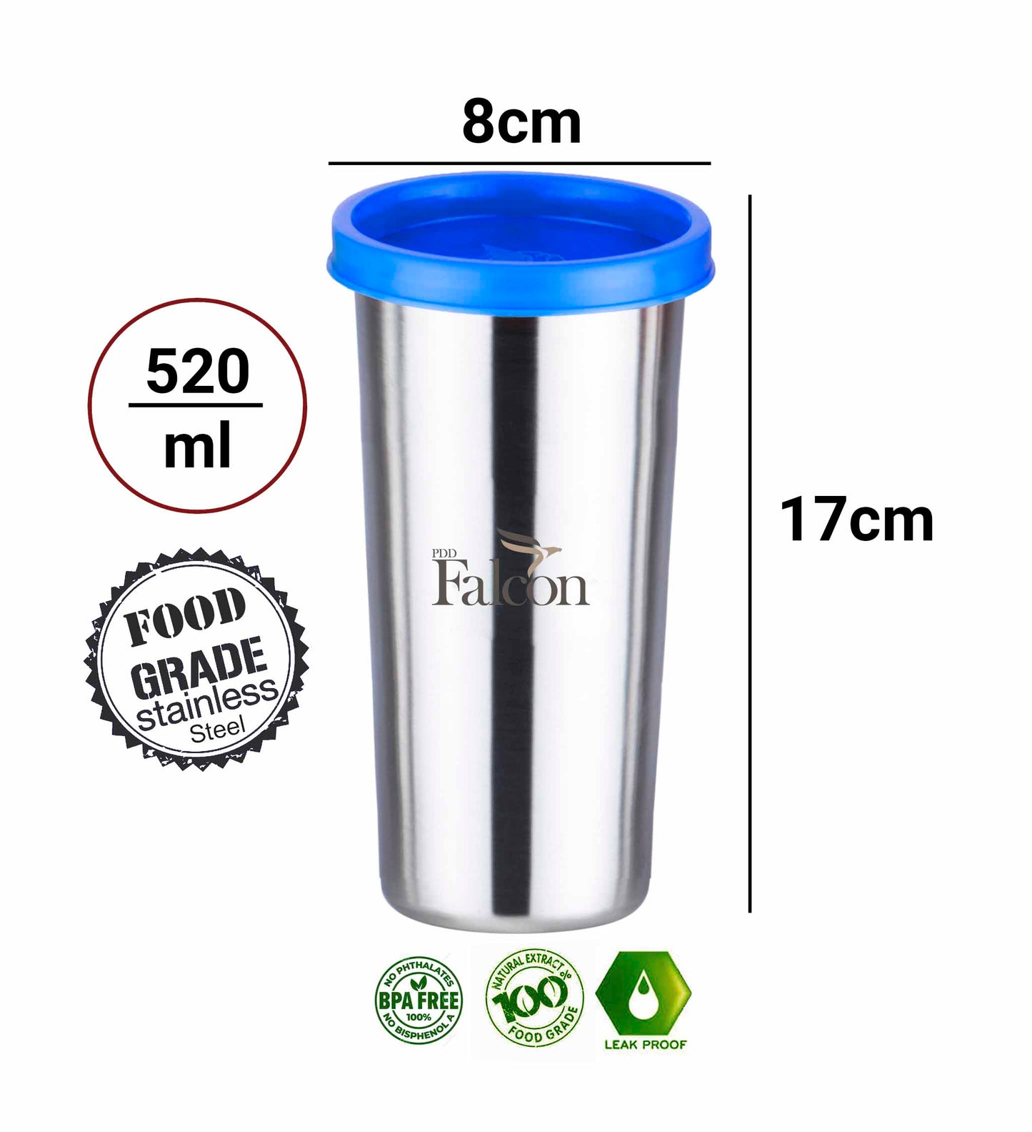 Pdd Falcon Steel Straw Glass 1pcs Blue FP04031 - 520ml